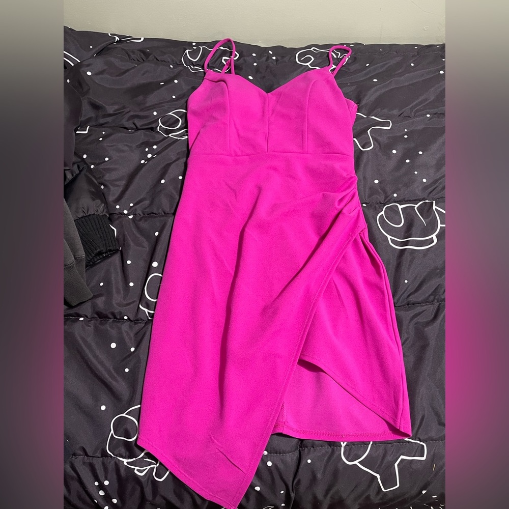 Dillards brand honey and Rosie pink homecoming dress